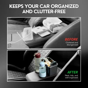 HIGHTQURO® Armrest Storage Box with 2 Cup Holders