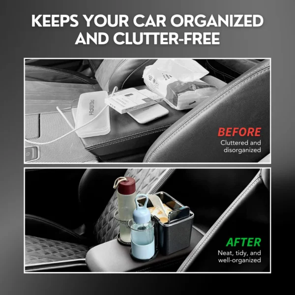 HIGHTQURO® Armrest Storage Box with 2 Cup Holders